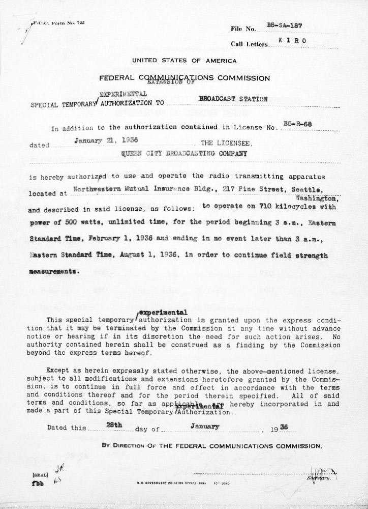 Experimental permit for 710 kHz