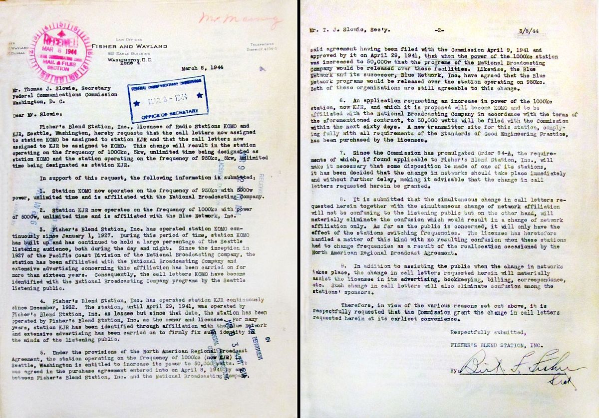 KOMO-KJR Letter 1944