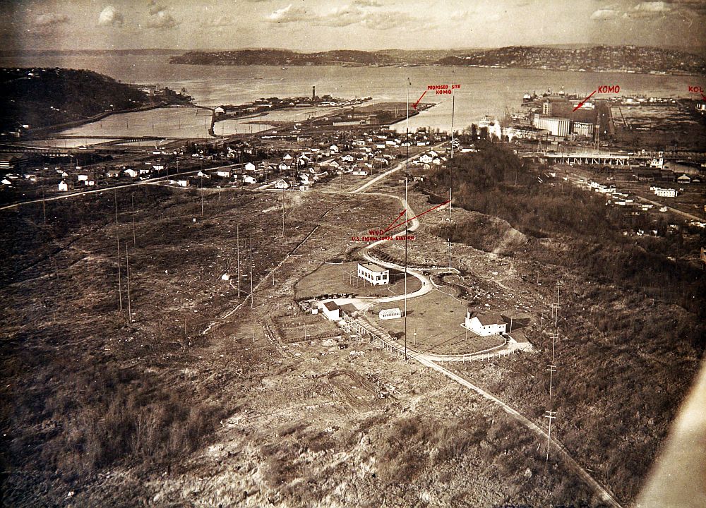Aerial view of KOMO transmitter locations, 1933