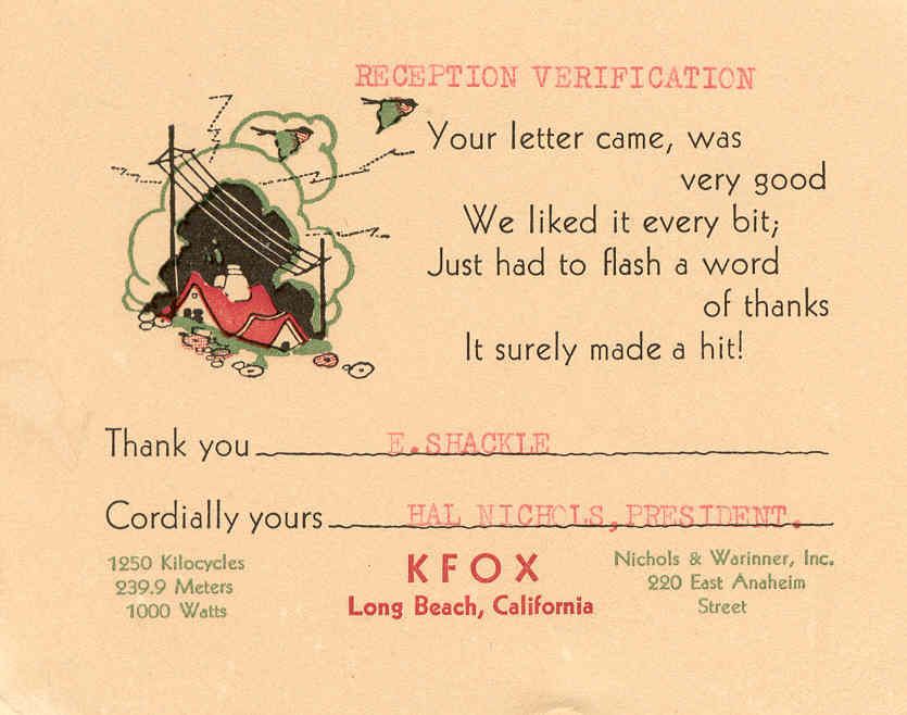 KFOX QSL card