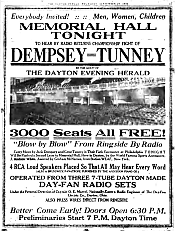 Dempsey-Tunney radio broadcast advertisement